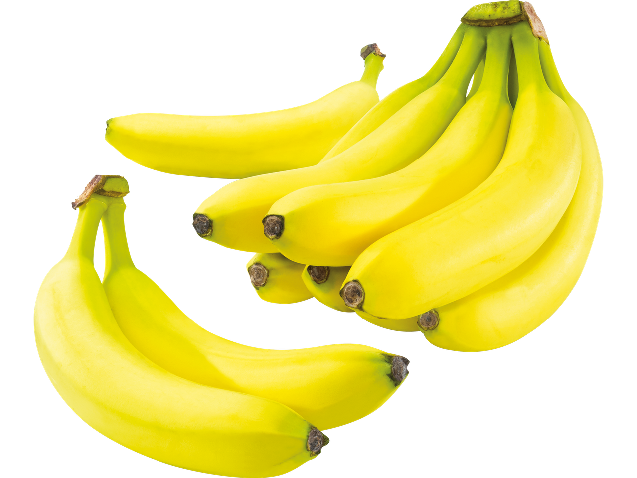 Två klasar med mogna, gula bananer.