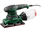 PARKSIDE® orbital sander with dust collection box, green and black.