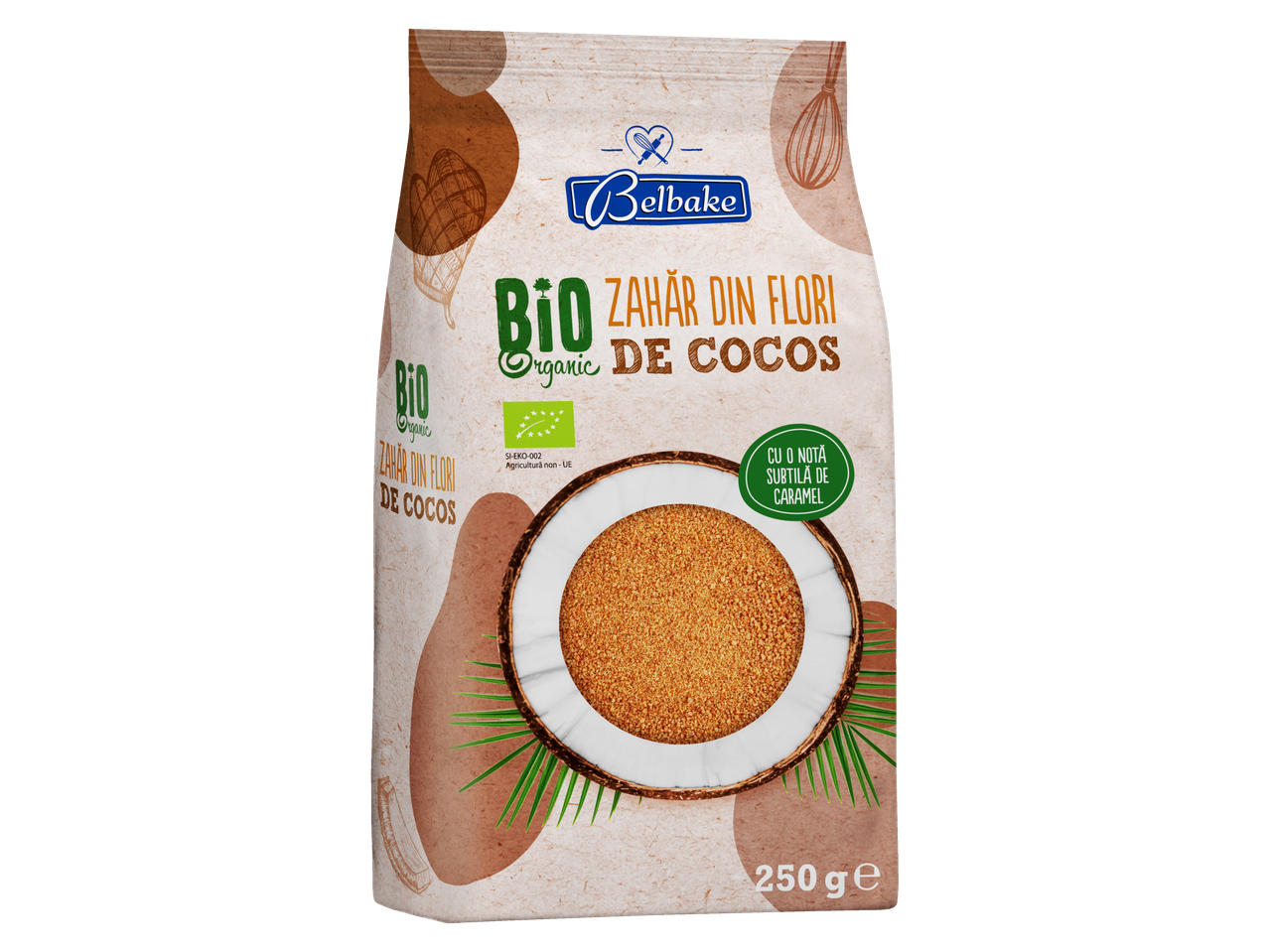 Belbake Zahăr bio din flori de cocos cu o notă subtilă de caramel, 250g.