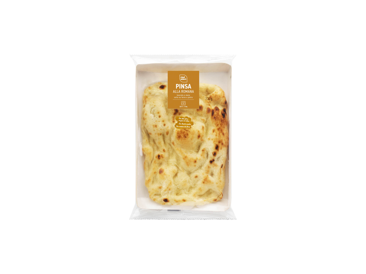 Pinsa alla romana confezionata con etichetta del marchio Chef Select.