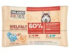 Orlando PureTaste: prémium minőségű kutyaeledel, 60% hús, csirke és marha, gabona nélkül.