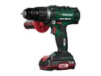 A Parkside X20V Team cordless drill with its battery pack.