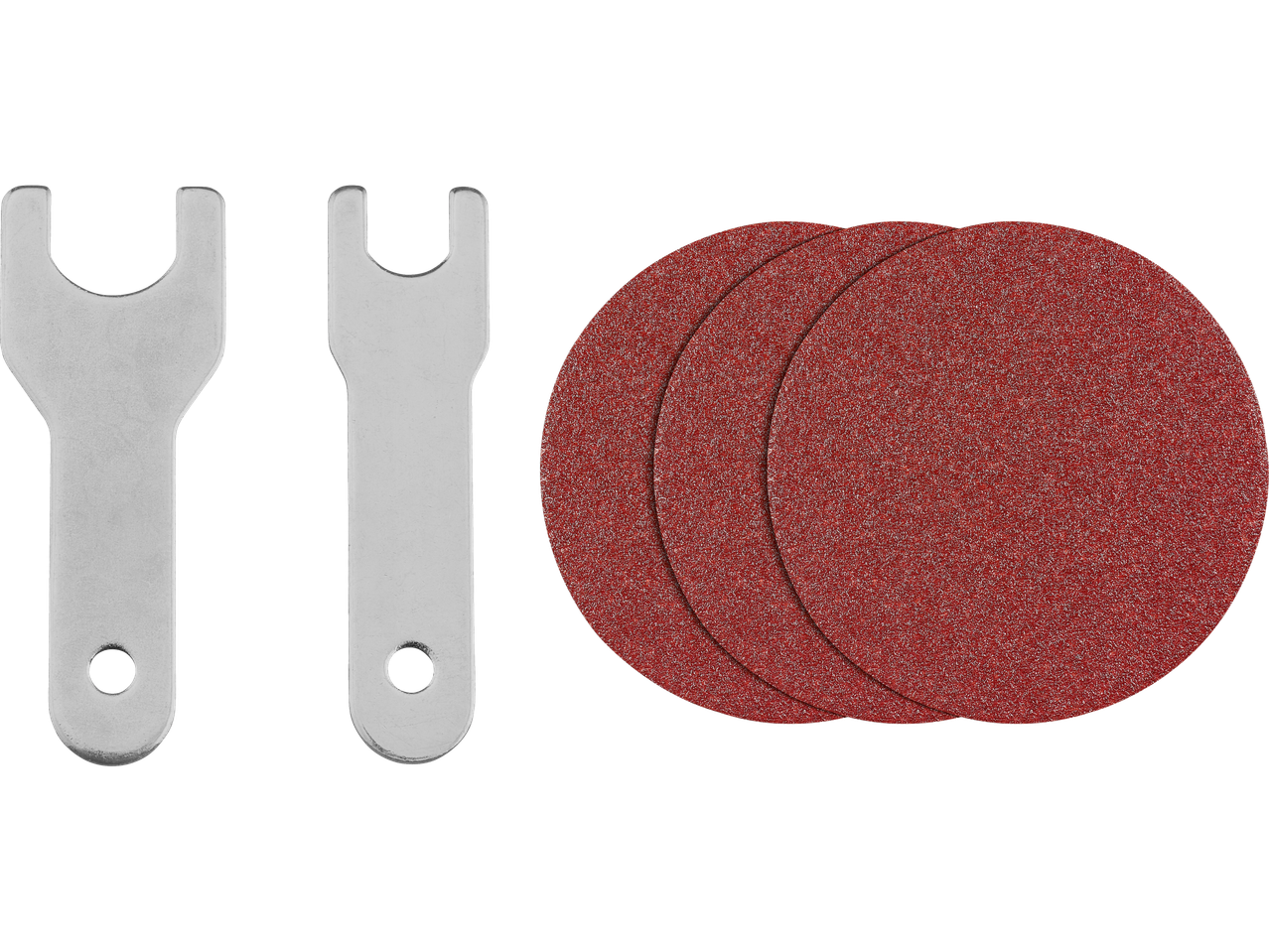 Dva ključa i tri crvena brusna diska za PARKSIDE pneumatsku brusilicu.