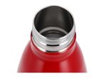 Close-up of the open neck of a red stainless steel water bottle