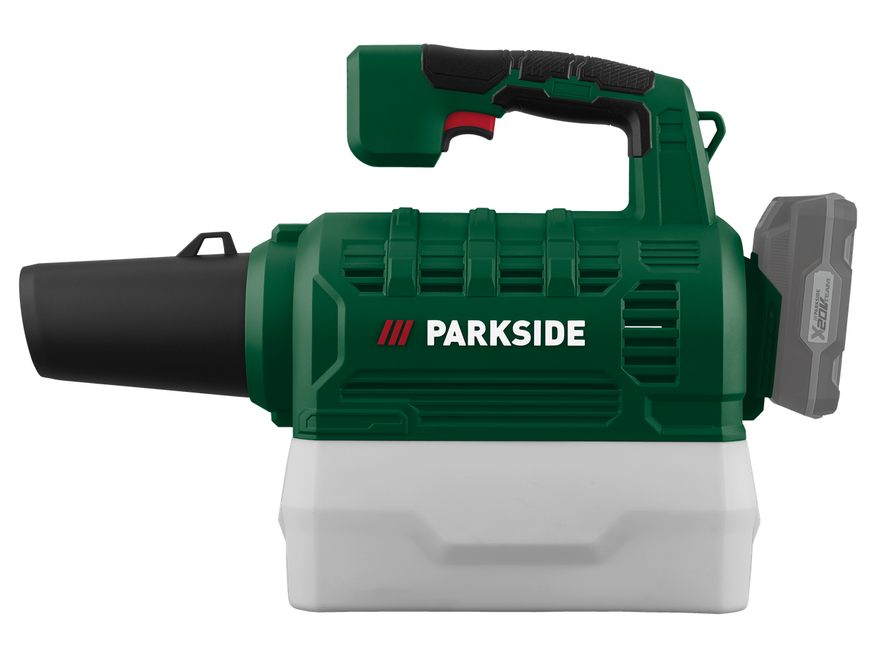 Pulverizador a bateria verde com reservatório branco e bateria removível