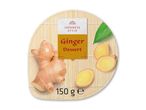 Ingefærdessert i japansk stil med 150 g ingefær og skiver på en bambusmåtte.