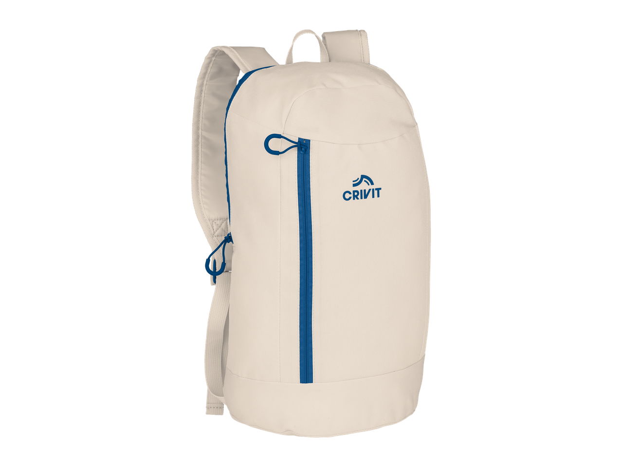 Un sac à dos beige Crivit avec des accents bleus.