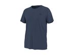 A dark blue short-sleeved t-shirt with a small black logo on the left chest.