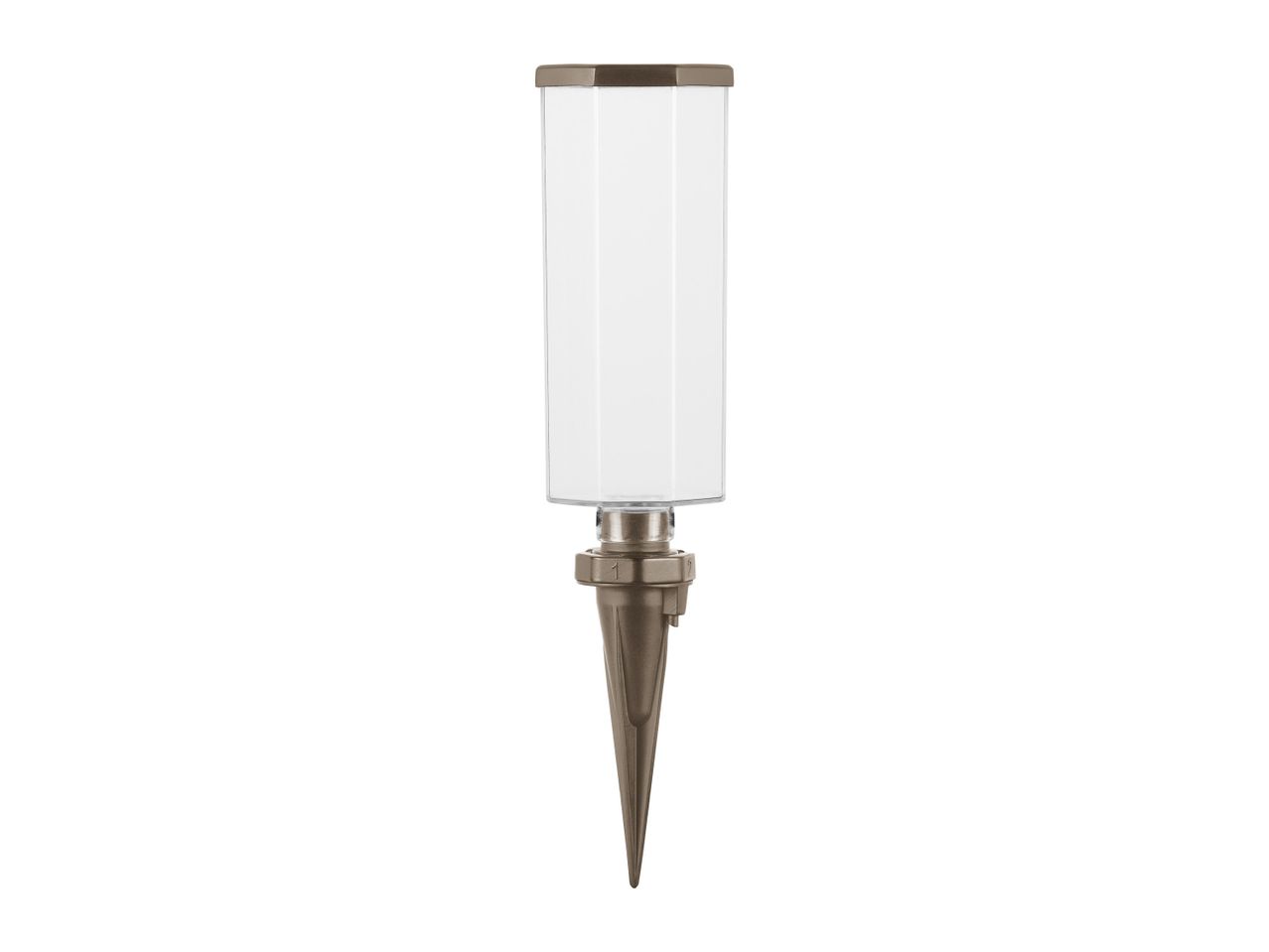 Transparent container and metal base for outdoor use.