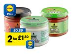 Snacktastic mild salsa dip and cool sour cream & chive dip, Lidl Plus.