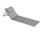 Grey foldable beach mat with an adjustable backrest and a small pillow.