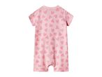 Pink baby romper with short sleeves and an all-over heart print