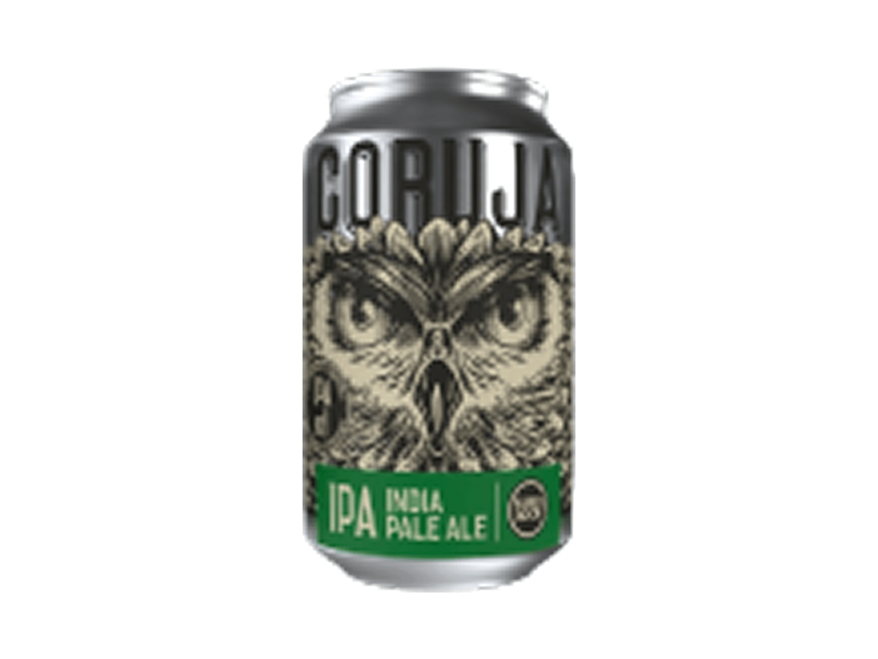 Lata de cerveja IPA com um desenho de coruja e texto 'INDIA PALE ALE'.