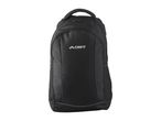Black backpack with a top handle and front zipper pocket