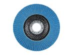 Blue flap disc for grinding and sanding, with a metal center