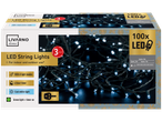 LIVARNO home LED String Lights with 100 cool white LEDs, 8 light modes, and a 6-hour timer.