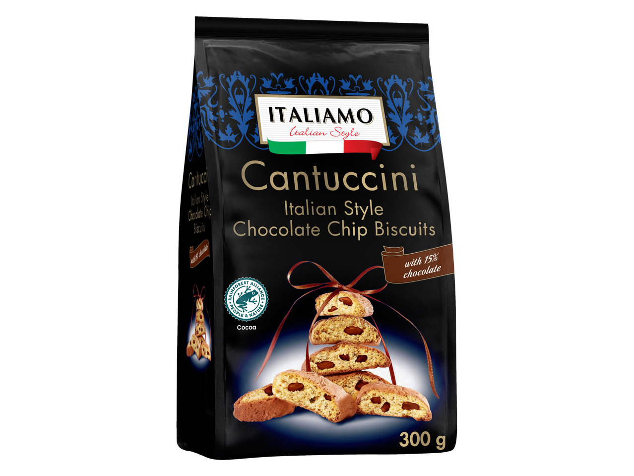 Italiamo Cantuccini: Biscoitos italianos com gotas de chocolate (300g).