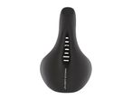A black Crivit Memory Foam bicycle saddle is shown from above.