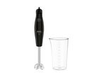 Black immersion blender with a clear measuring cup.