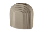 Beigefarbene, gerillte, bogenförmige Vase