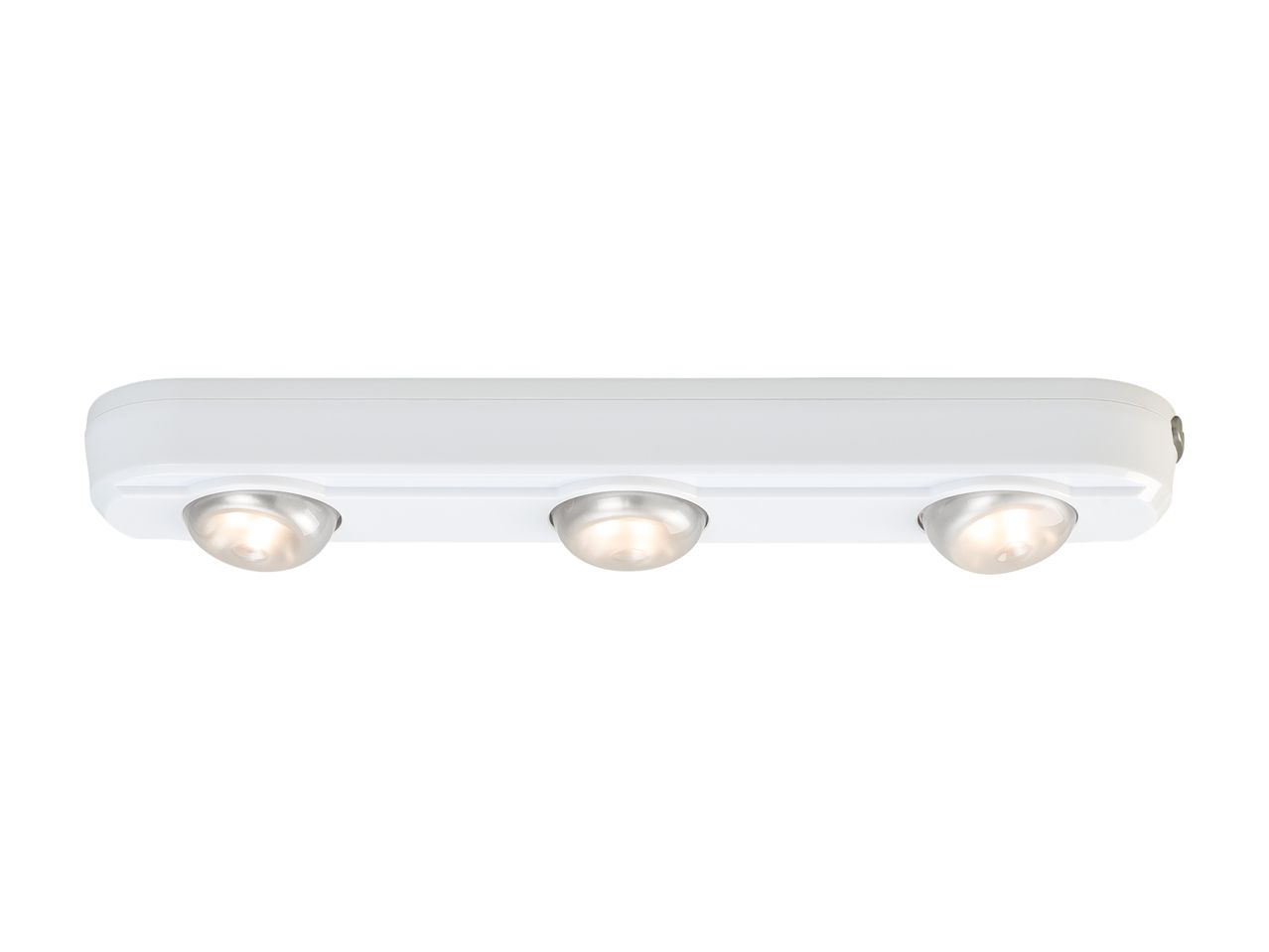En hvid LED-armatur med tre lys.