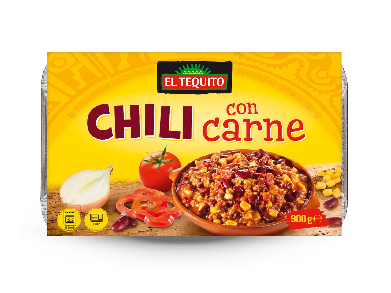 Pakiranje El Tequito Chili con Carne s prikazom jela i sastojaka.