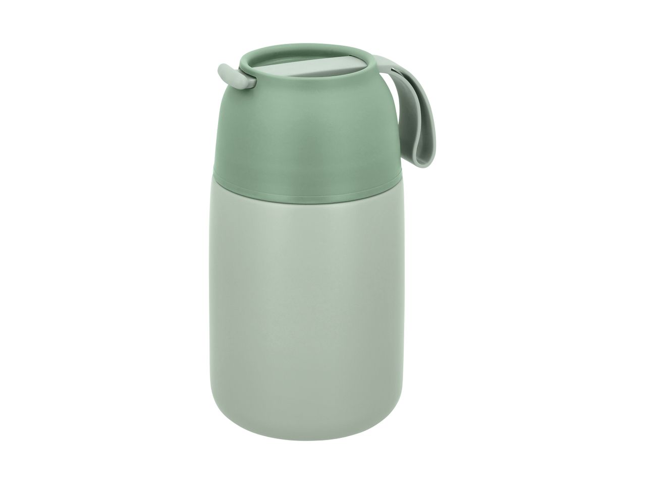 Green and grey insulated bottle with a handle