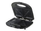 Triangle sandwich toaster: open black kitchen appliance.