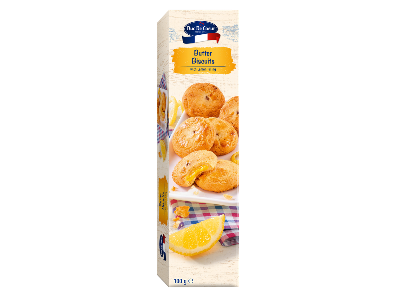 Duc De Coeur sviesta cepumi ar citronu pildījumu, 100 g