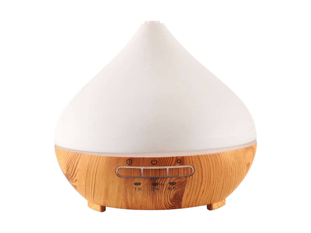 En elegant træ- og glas aromadiffuser med forskellige indstillinger.