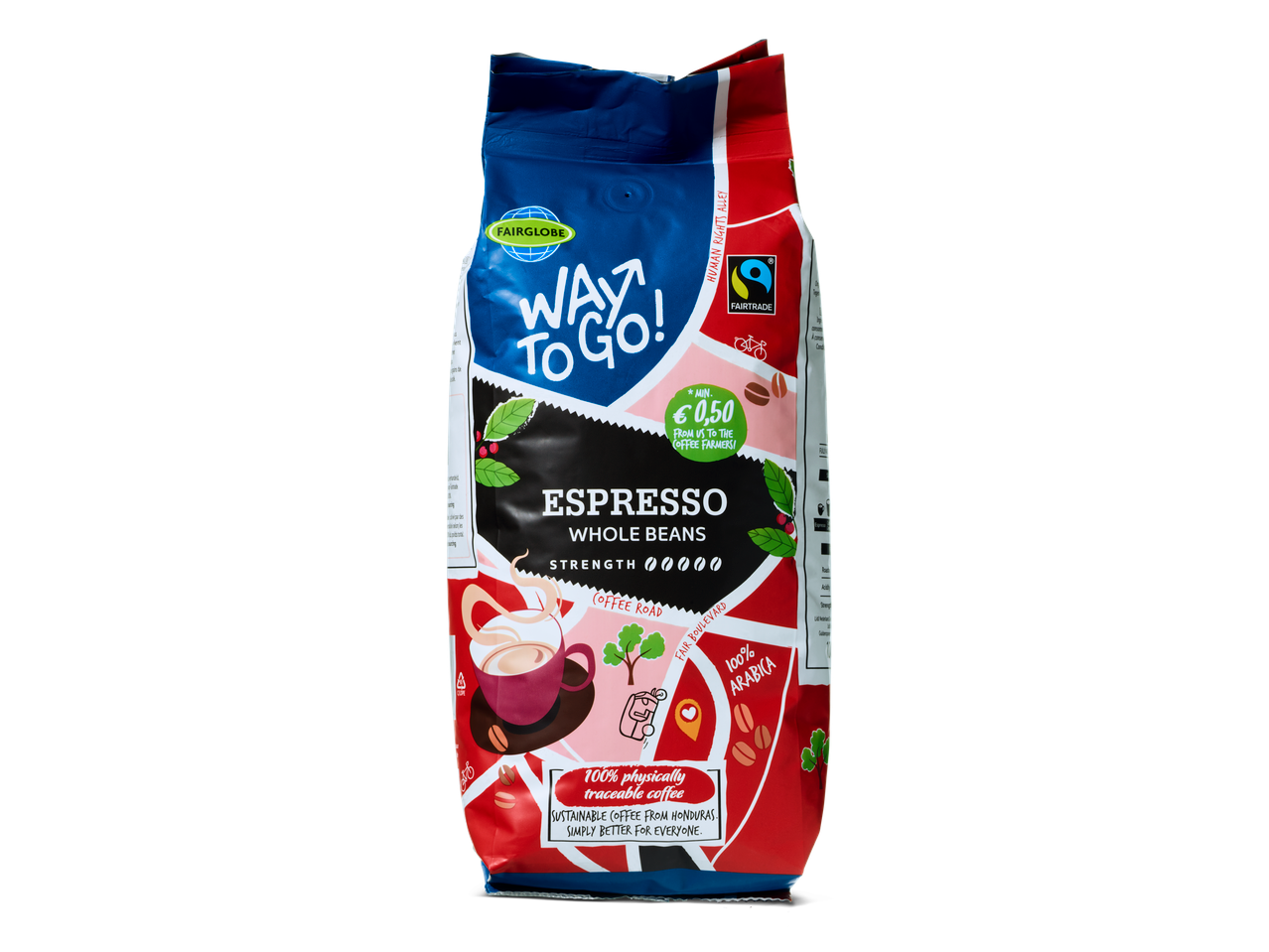 Fairglobe Way To Go! Espresso bonen, 100% Arabica, Fairtrade.