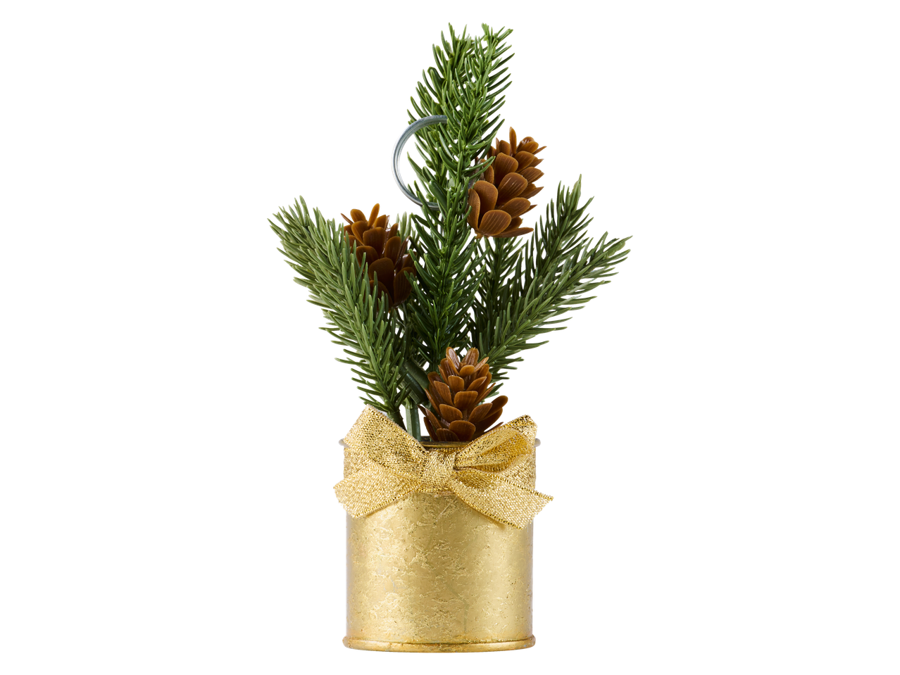 LIVARNO home mini jõulupuu käbide ja kuldse paelaga kuldses potis