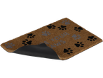 Covoraș maro pentru uși cu amprente de labe și textul 'Your Paws'.