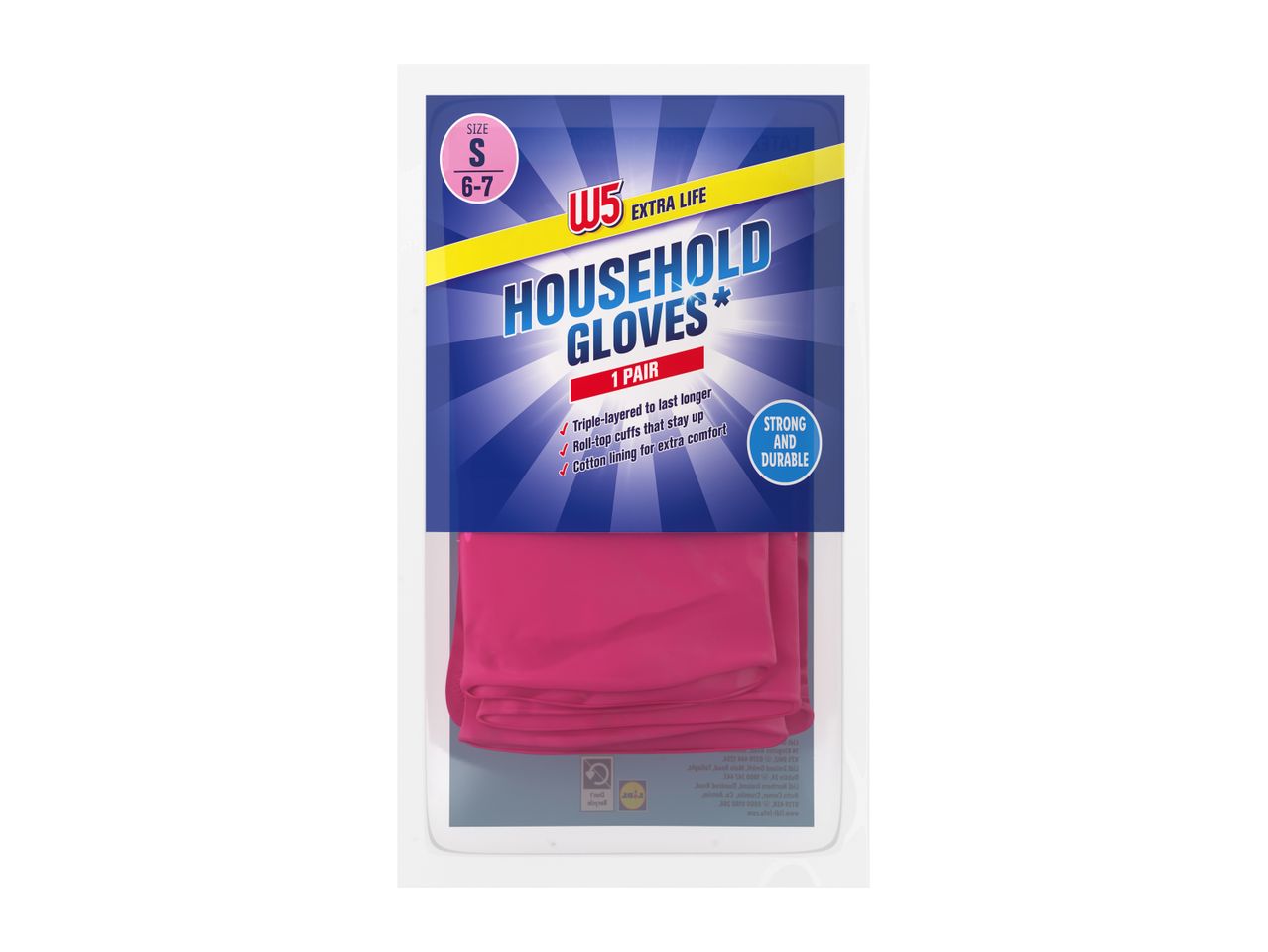W5 Household Gloves: pink gloves, size S (6-7).