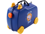 Peppa Pig car-shaped suitcase, blue with yellow details.