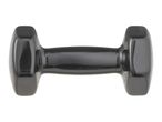 Black dumbbell with a glossy finish on a white background