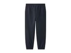 Dark blue sweatpants with an elastic waistband and ribbed cuffs.