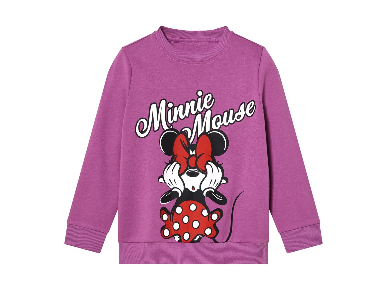 Purple Minnie Mouse sweatshirt for girls.