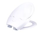 White toilet seat and lid, angled view