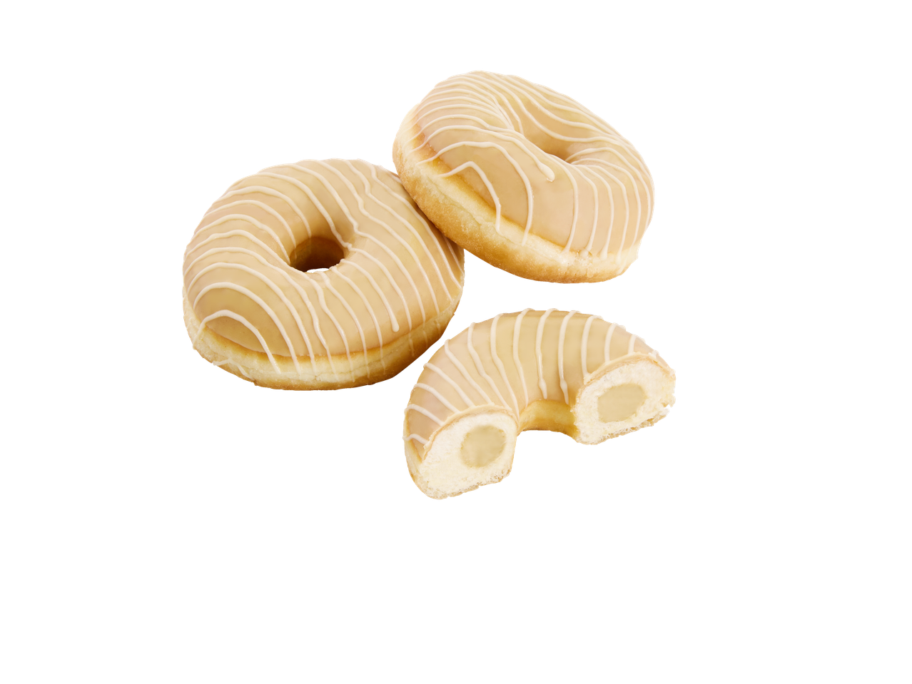 Trys skanūs spurgos su baltu glaistu.