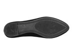 Bottom view of a black women's flat shoe with a textured sole.