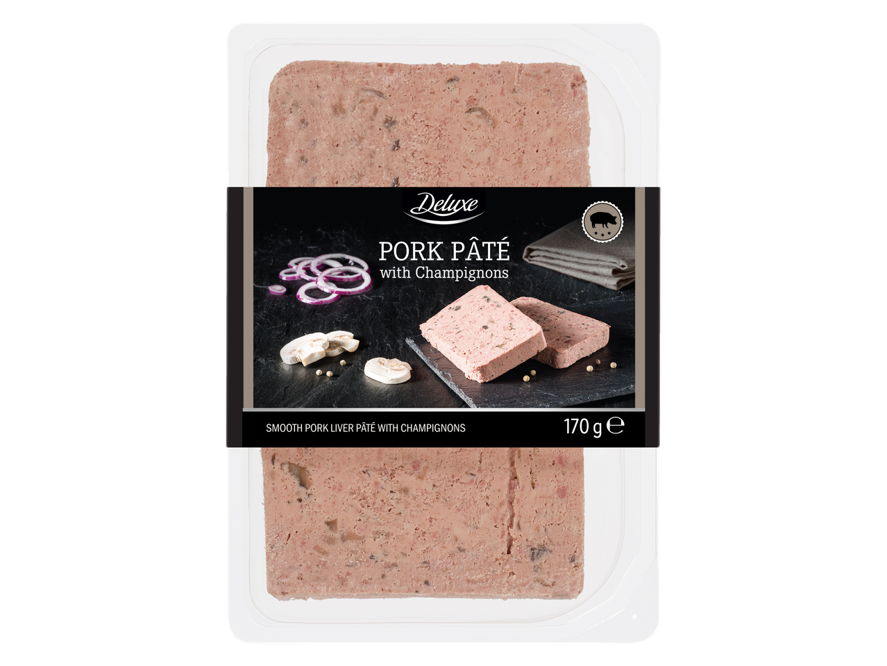 Deluxe kiaulienos paštetas su šampinjonais, 170g.