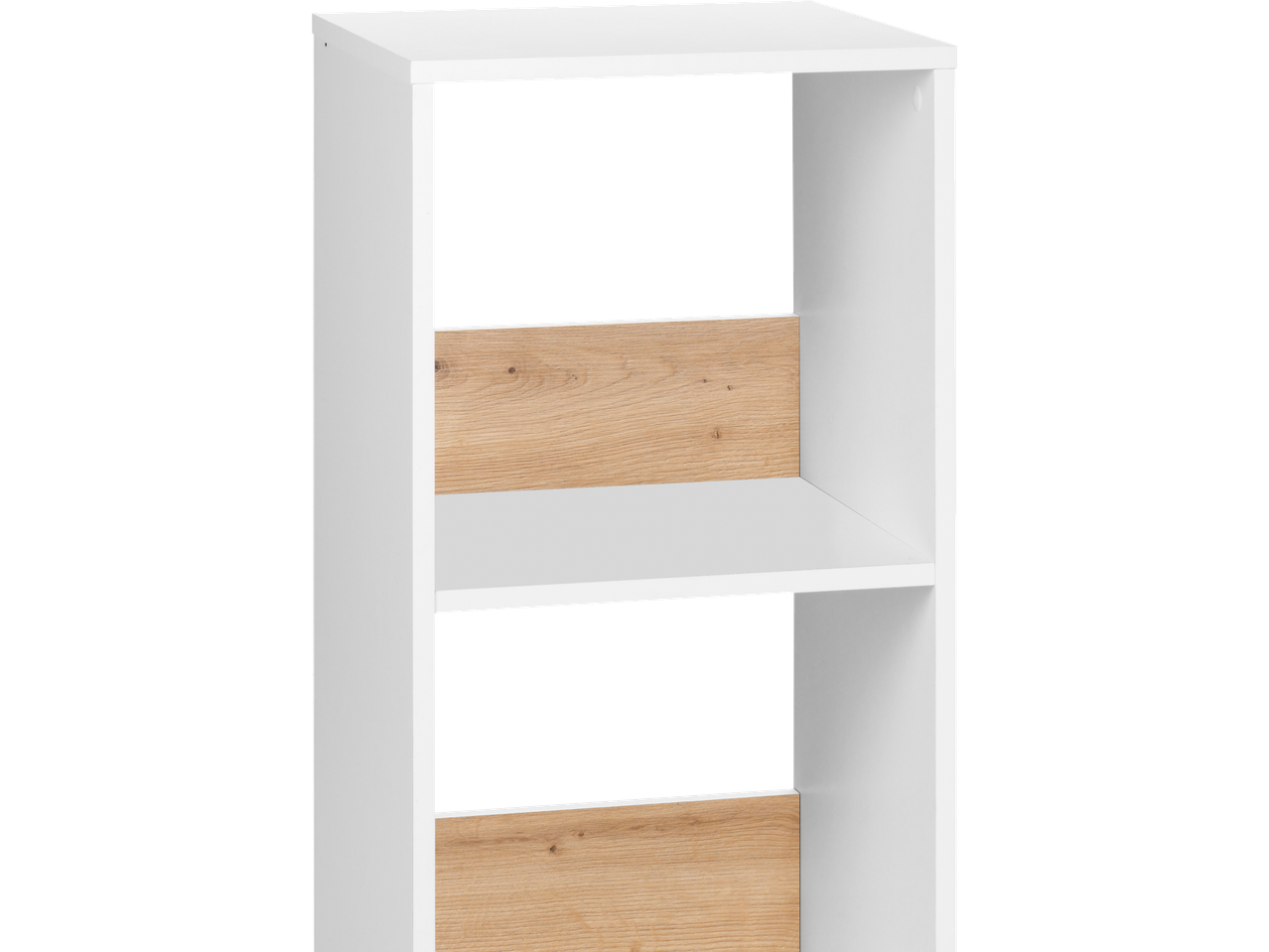 Bibliotecă modernă cu accente din lemn.