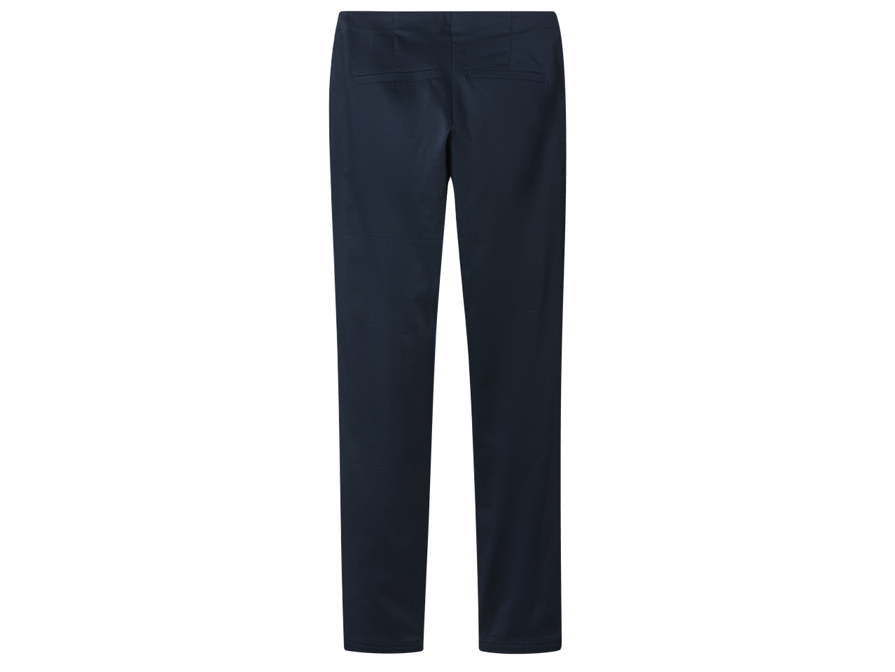 Тъмносин дамски панталон с прави крачоли и джобове на гърба.