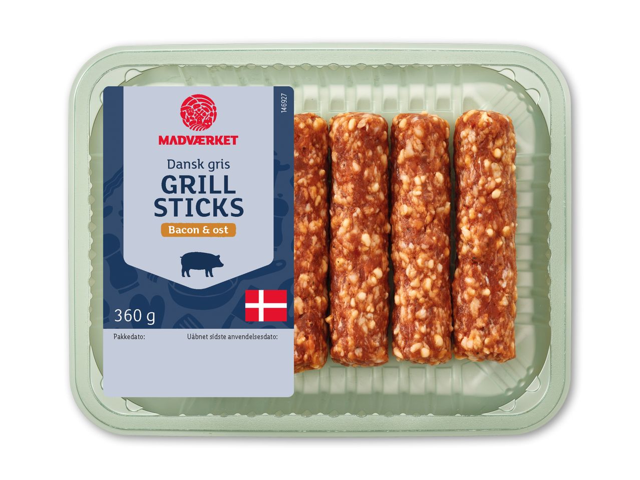 Pakke med danske grillsticks med bacon og ost, 360 g.