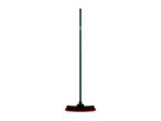 Green broom with red bristles