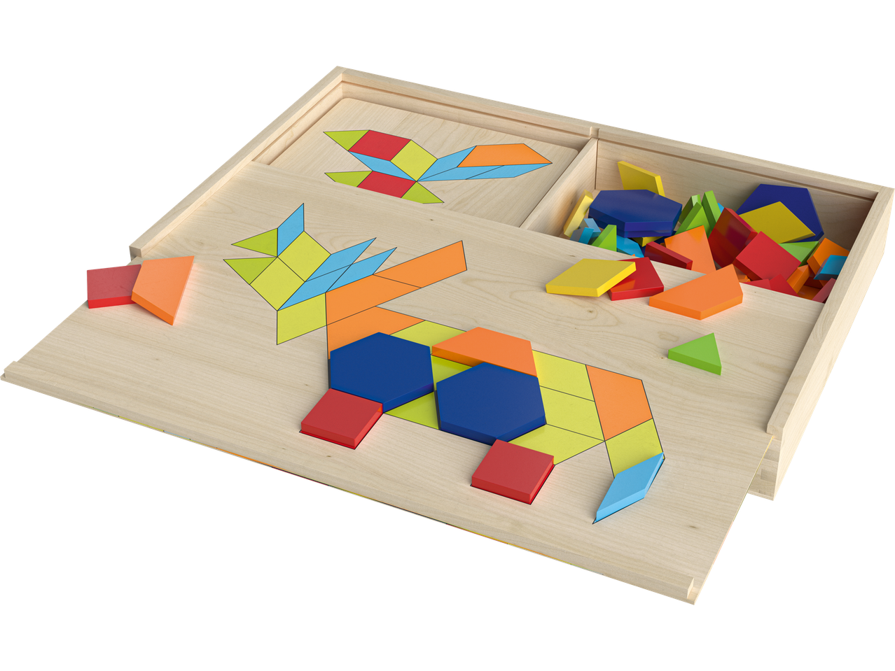 Joc de forme geometrice din lemn cu animale.