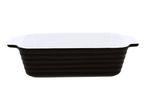 Black and white rectangular baking dish with ribbed exterior