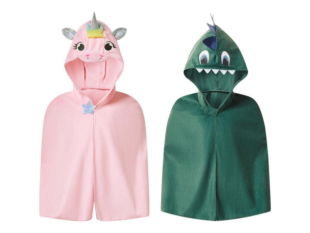 Rosa Einhorn- und grüner Dinosaurier-Umhang für Kinder
