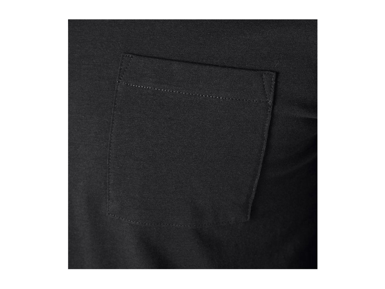 Close-up of a black t-shirt with a chest pocket.